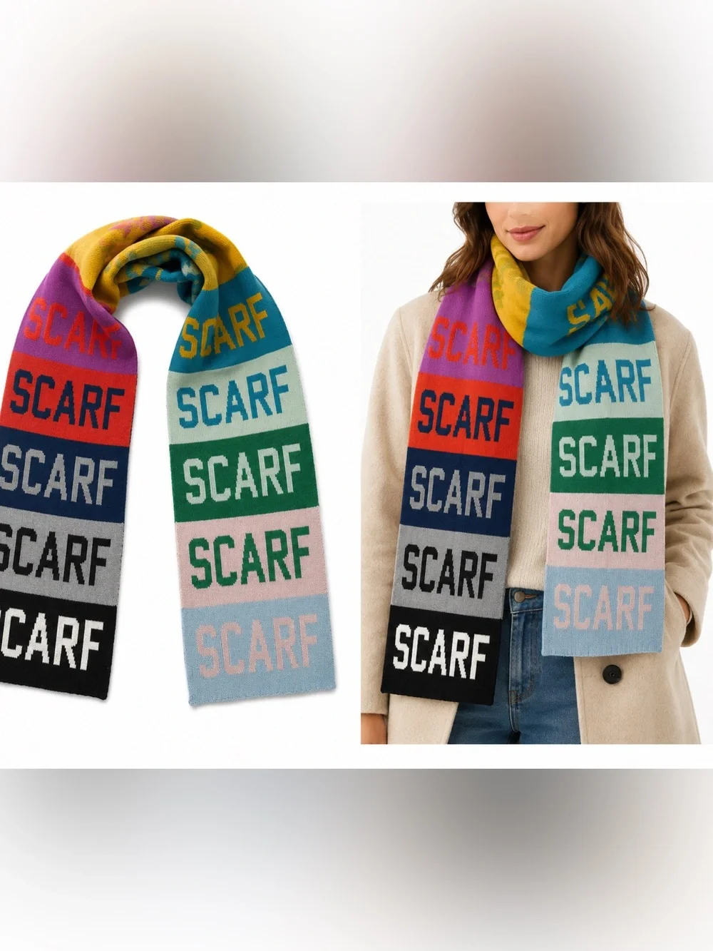 Colorblock Scarf – Multicolor Bold Lettering